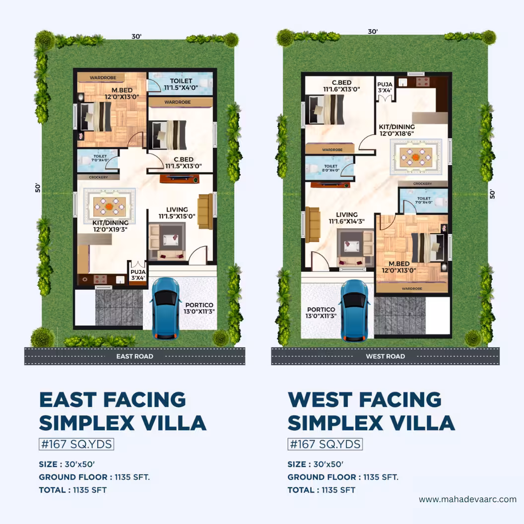 Detailed floor plan for a 2 BHK villa layout at Oak Ville Villas.